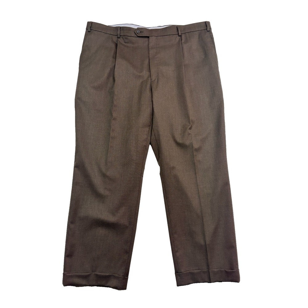 Hart Schaffner Marx 42x29 Brown Dress Suit Pants Pleated Wool Cuffed Trousers